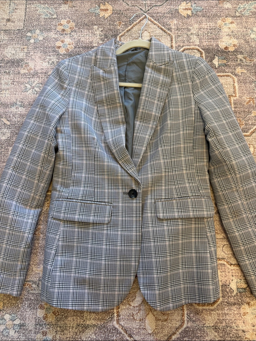Who What Wear Classic Gray Glen Plaid Blazer - Womens Single-Button